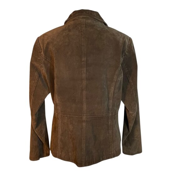 100% Suede Leather Blazer Jacket Chocolate Brown Petite L – Y2K Style Classic - Picture 5 of 11